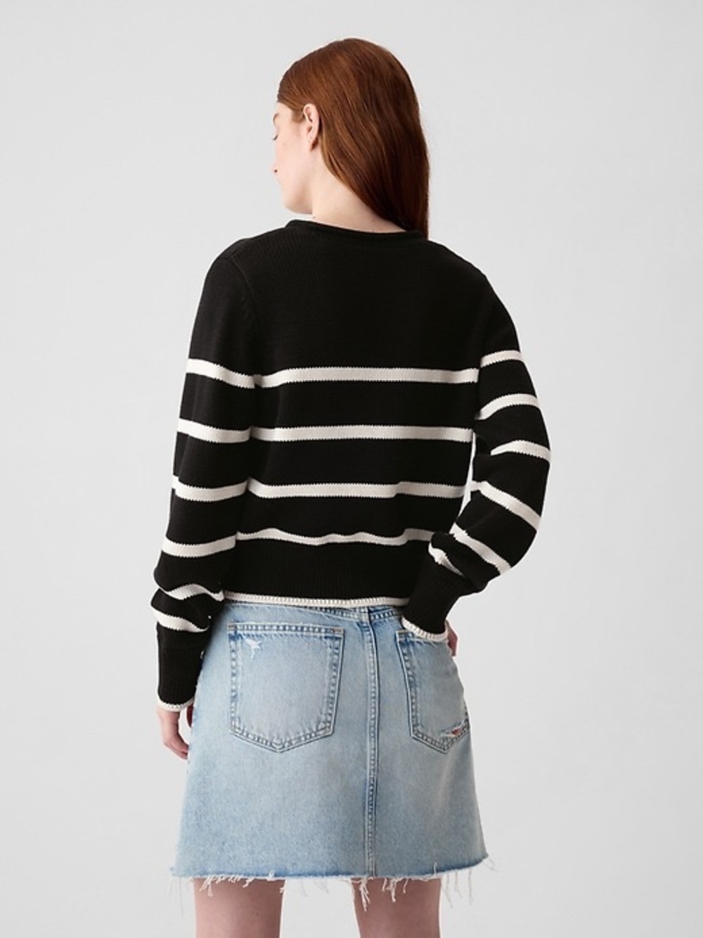 Gap Shrunken Roll Neck Sweater Cotton Black Off White Stripe Size Small - Picture 2 of 11